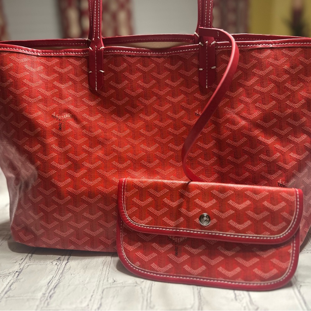 Goyard Style Tote Bag Red with Pouch